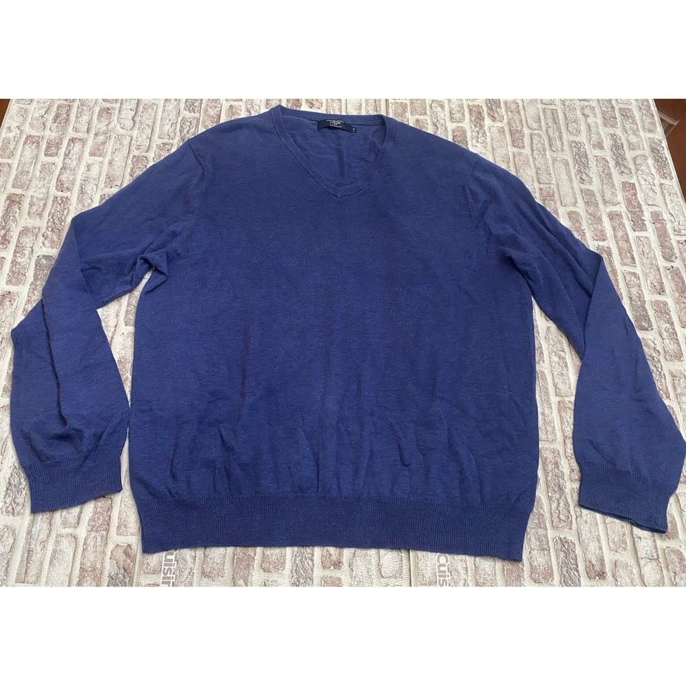 J. Crew Men's XL Blue Cotton Cashmere Blend V Neck Pullover Sweater Long‎ Sleeve